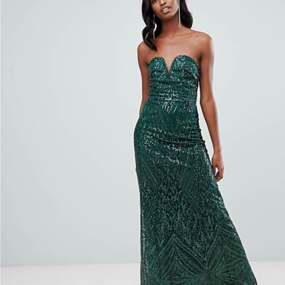 Green emerald Dress size 18tall tfnc patterned sequin bandeau maxi